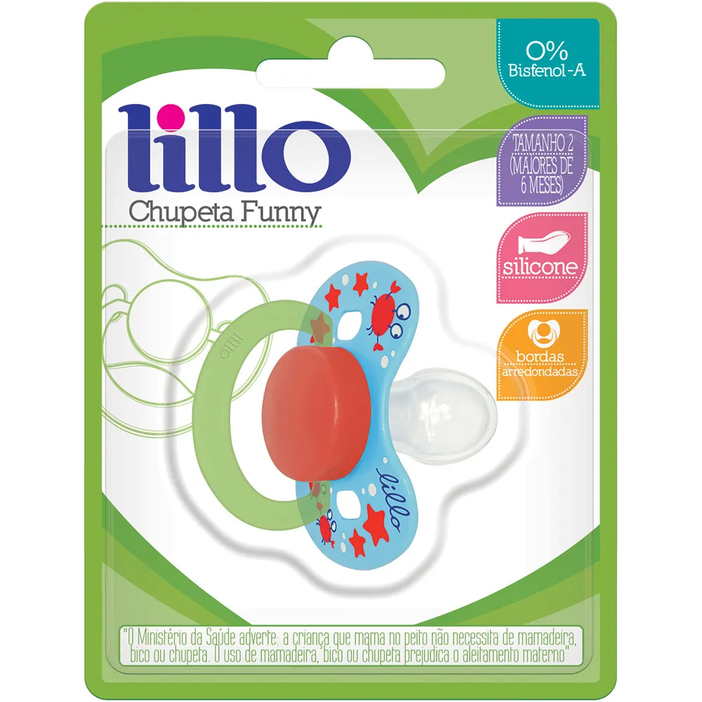 Chupeta Lillo Funny Ortodôntica +6 meses Silicone Azul Tamanho 2 1 Unidades