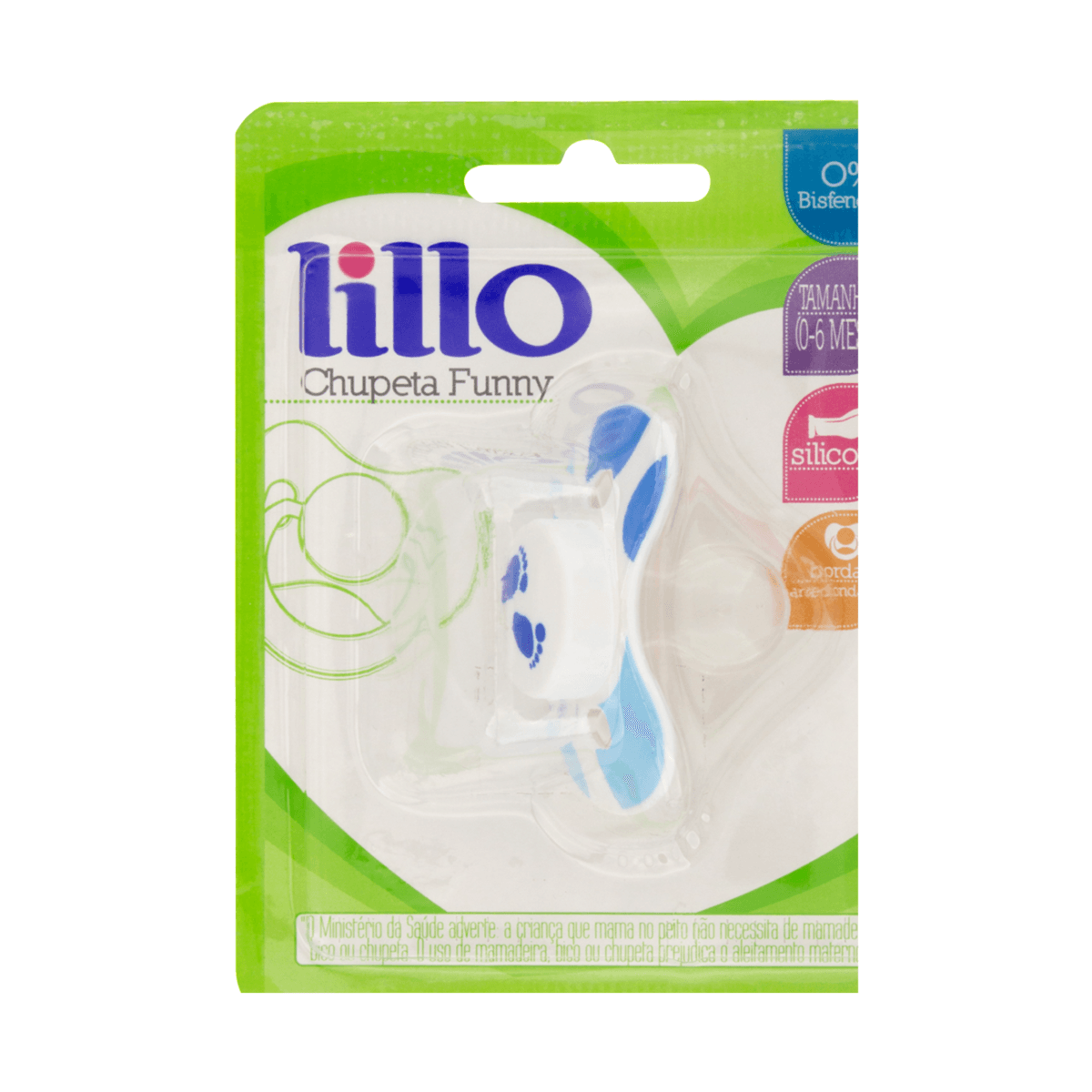 Chupeta Lillo Funny Pezinho Ortodõntica Silicone Tamanho 1 Azul