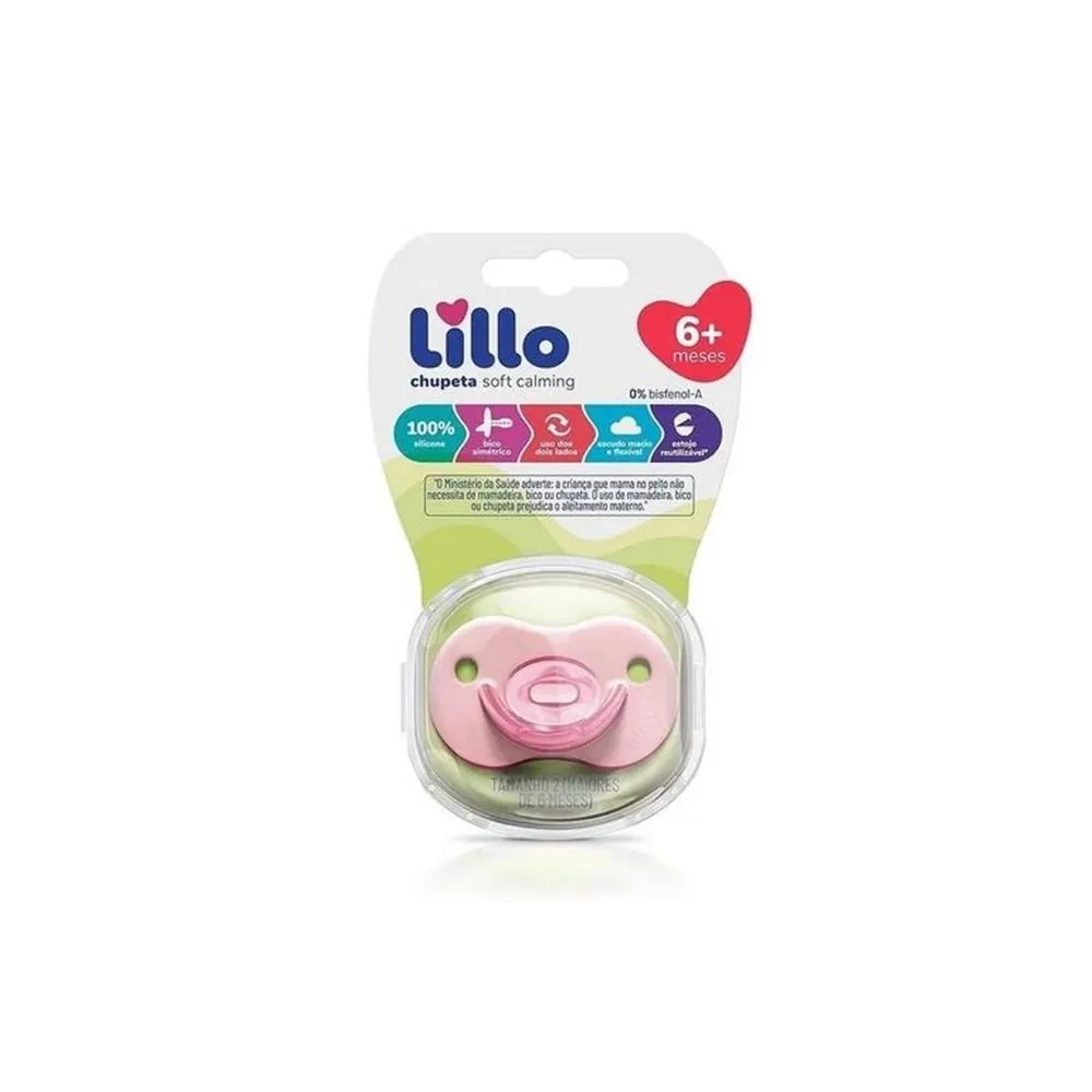 Chupeta Lillo Soft Calming Bico Simétrico + 6 meses Silicone Rosa Tamanho 2 1 Unidade