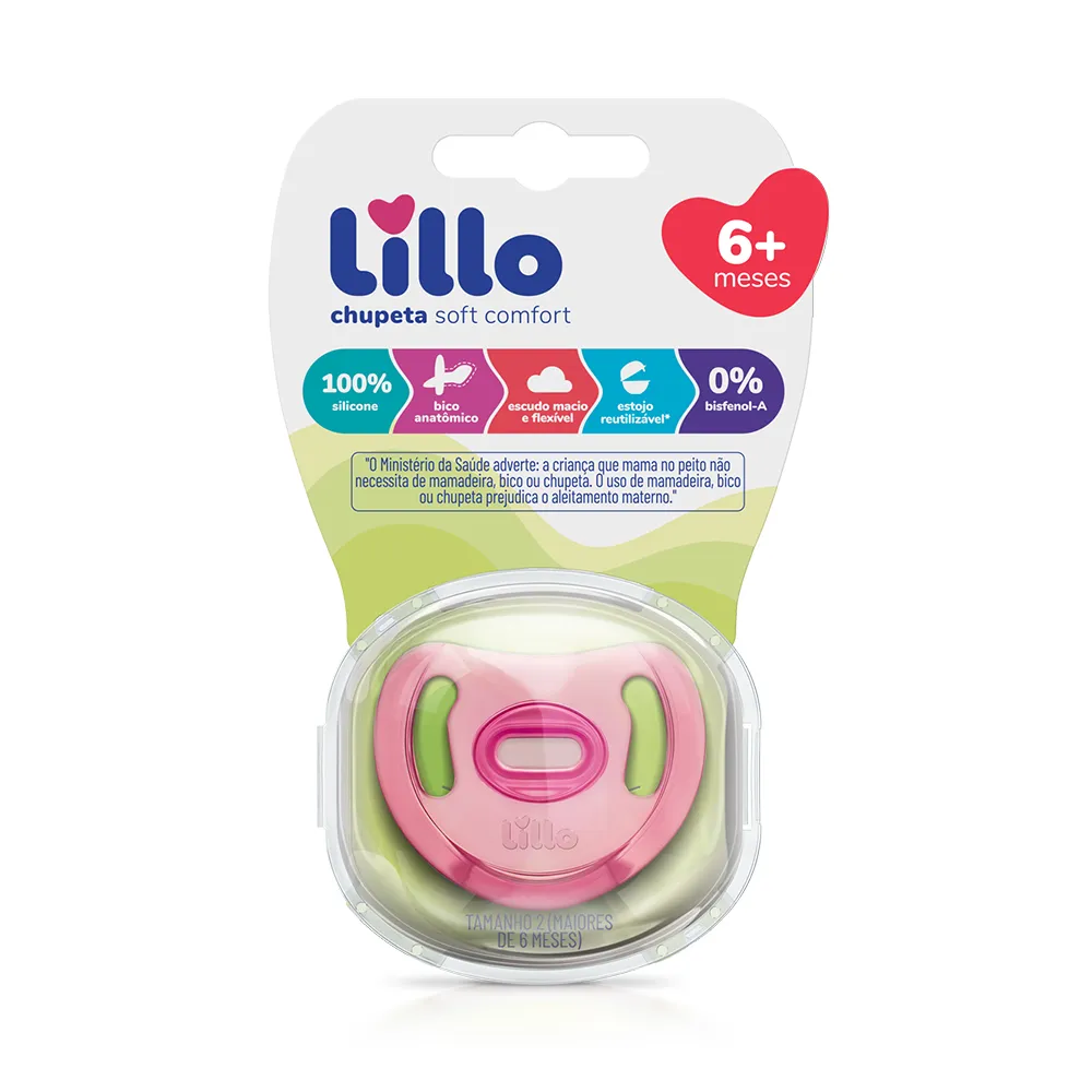 Chupeta Lillo Soft Comfort Anatômica +6 meses Silicone Rosa Tamanho 2 1 Unidades