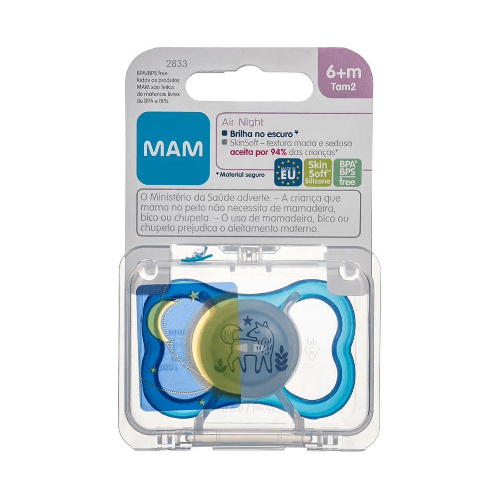 Chupeta MAM Air Night Ortodôntica +6 meses Brilha no Escuro Silicone Azul 1 Unidade