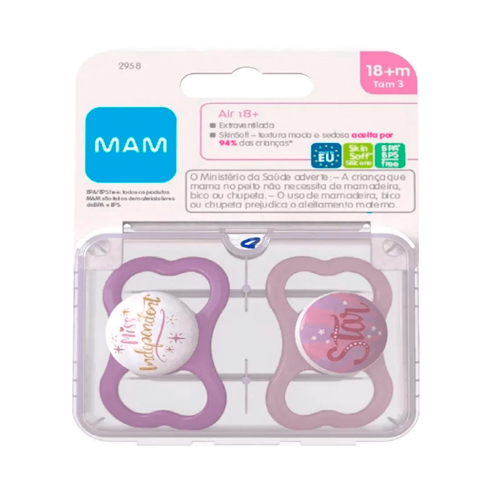 Chupeta MAM Air Ortodôntica +18 meses Silicone Rosa 2 Unidades
