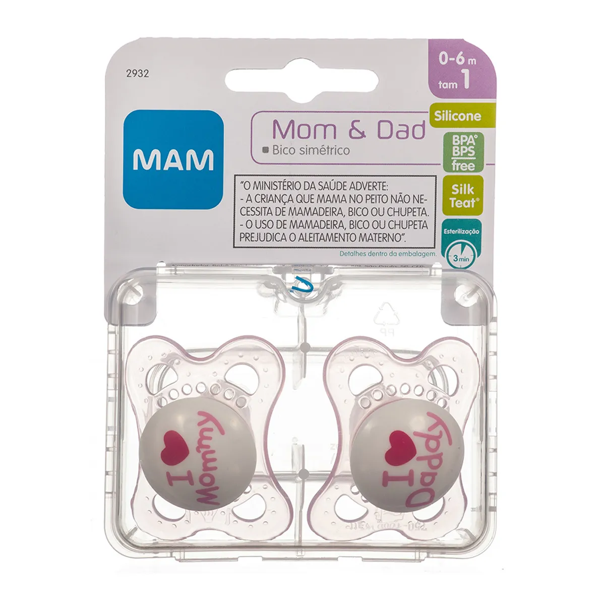 Chupeta MAM Mom & Dad Ortodôntica de 0 a 6 meses Girls Silicone 2 Unidades + Estojo Esterilizável