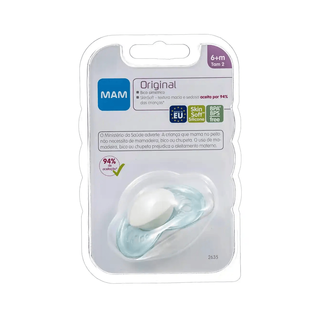 Chupeta MAM Original Anatômica +6 meses SkinSoft Silicone Azul 1 Unidade