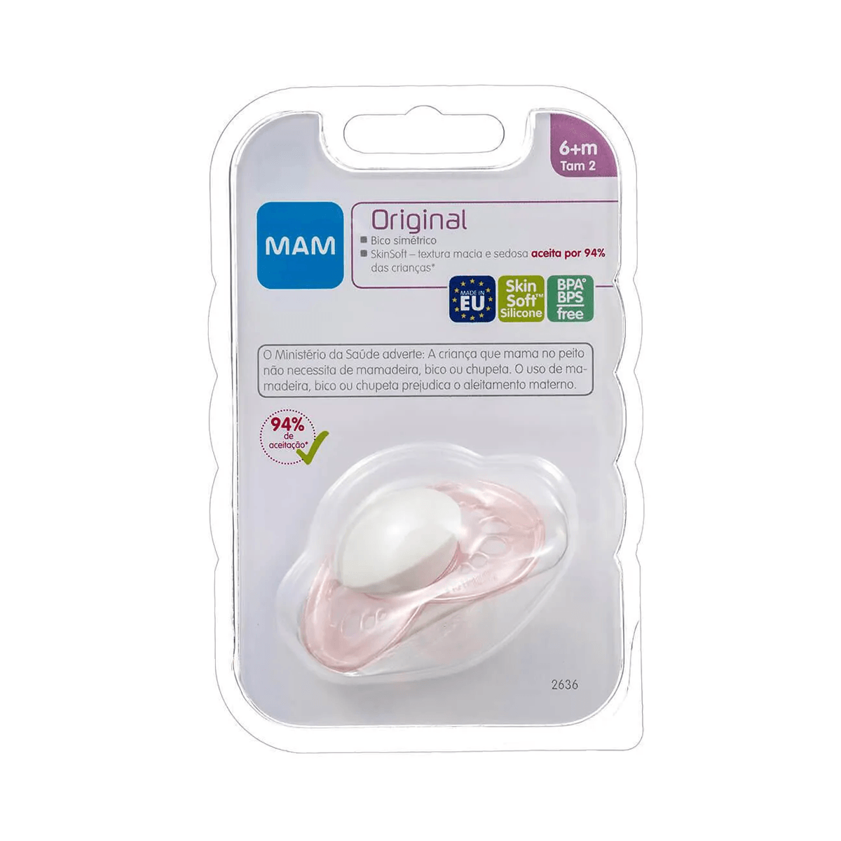 Chupeta MAM Original Anatômica +6 meses SkinSoft Silicone Rosa 1 Unidade