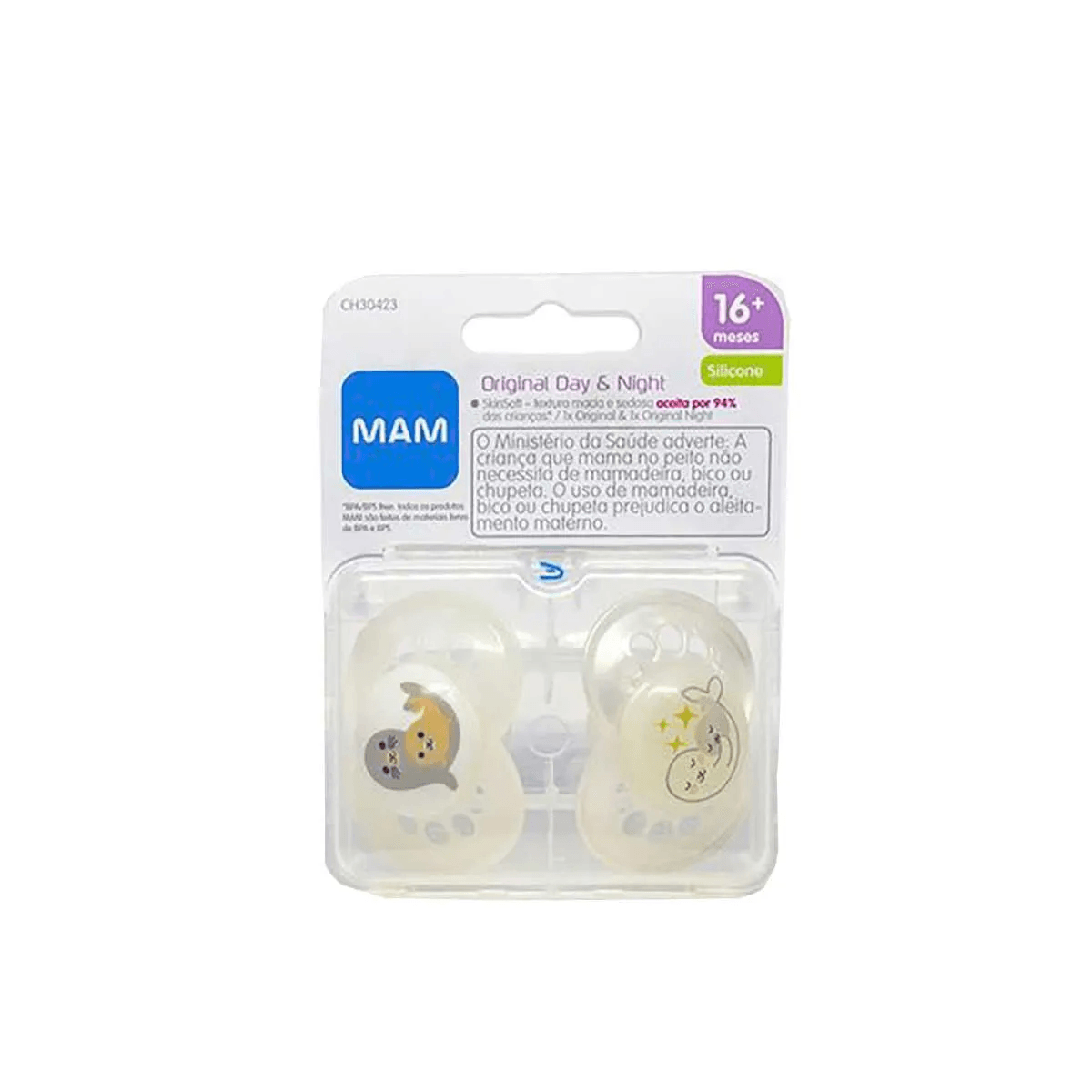 Chupeta MAM Original Day & Night Ortodôntica +16 meses Neutra 2 Unidades