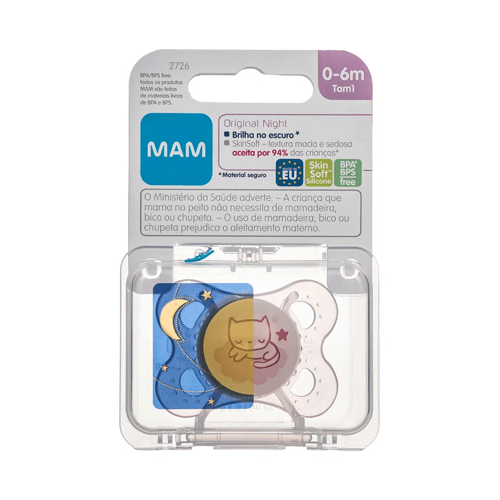 Chupeta MAM Original Night Ortodôntica de 0 a 6 meses Brilha no Escuro Silicone Rosa 1 Unidade