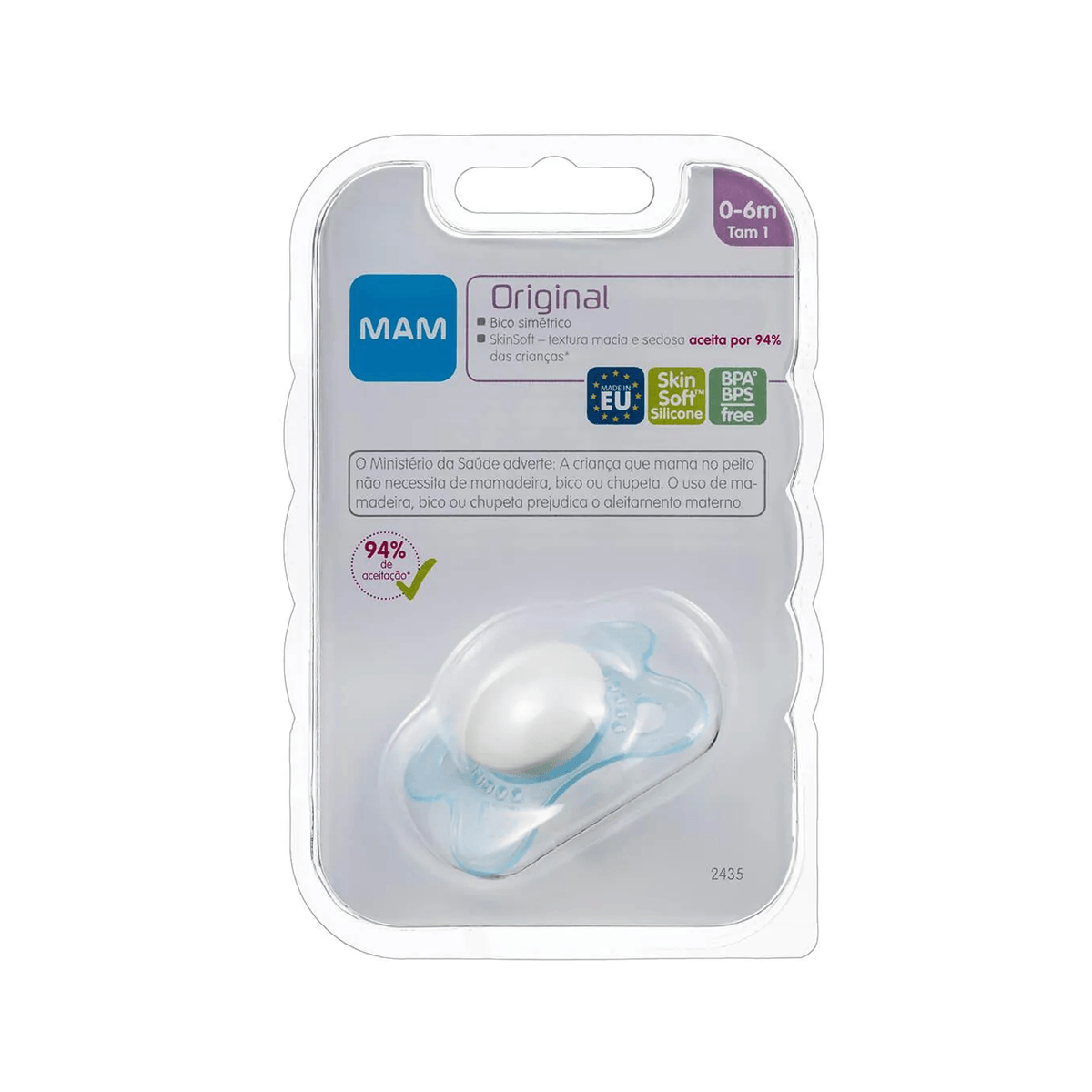 Chupeta MAM Original Ortodôntica de 0 a 6 meses SkinSoft Silicone Azul 1 Unidade
