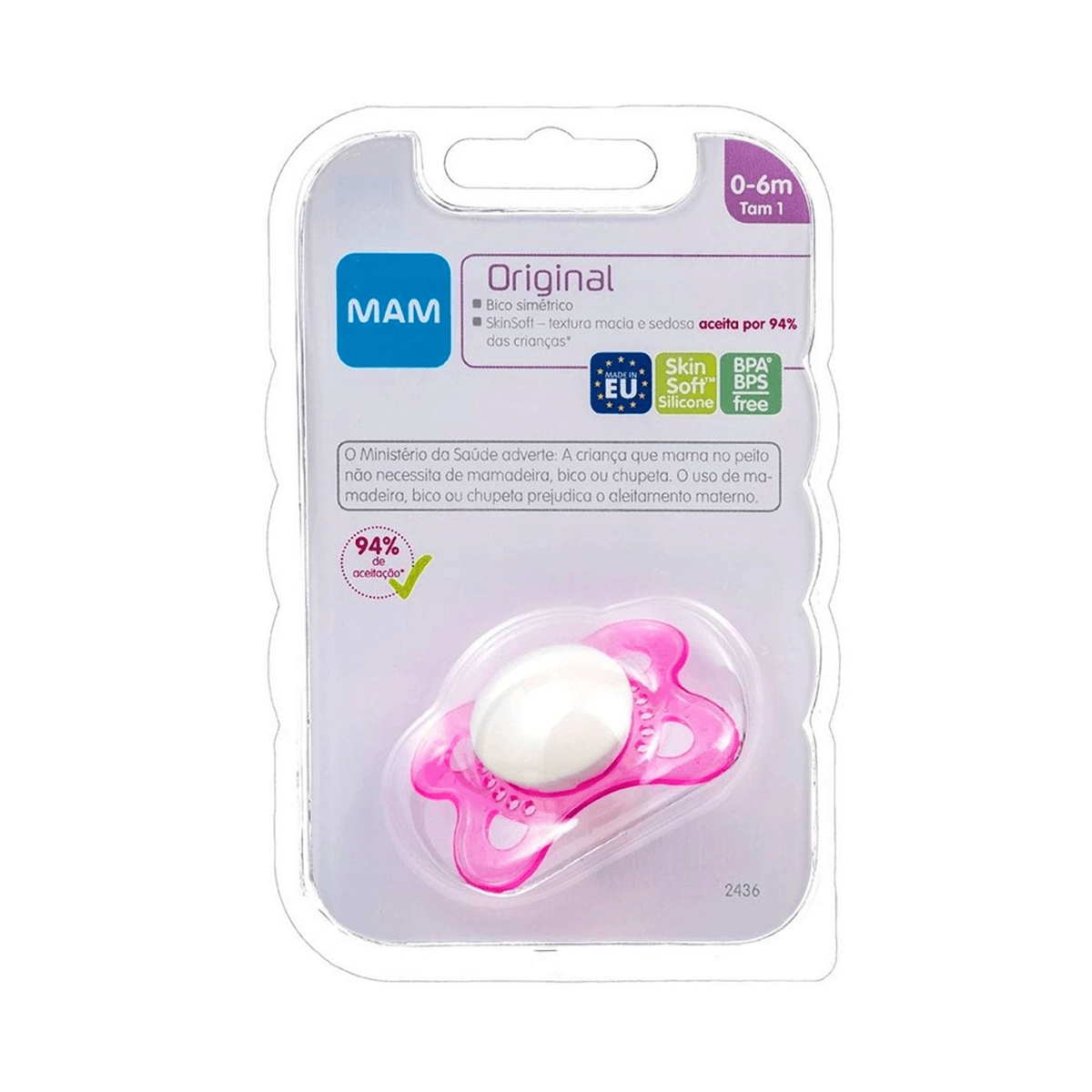 Chupeta MAM Original Ortodôntica de 0 a 6 meses SkinSoft Silicone Rosa 1 Unidade