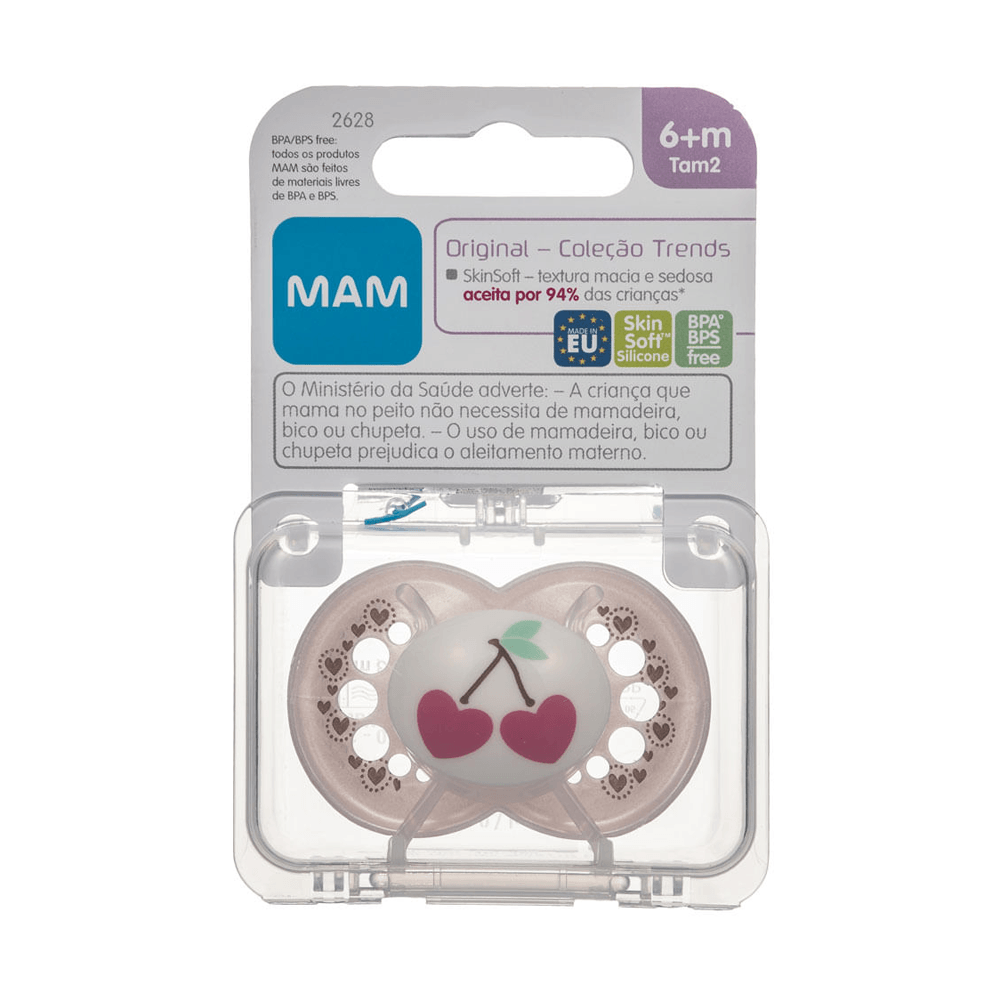 Chupeta MAM Original Trends +6 meses SkinSoft Silicone Rosa 1 Unidade