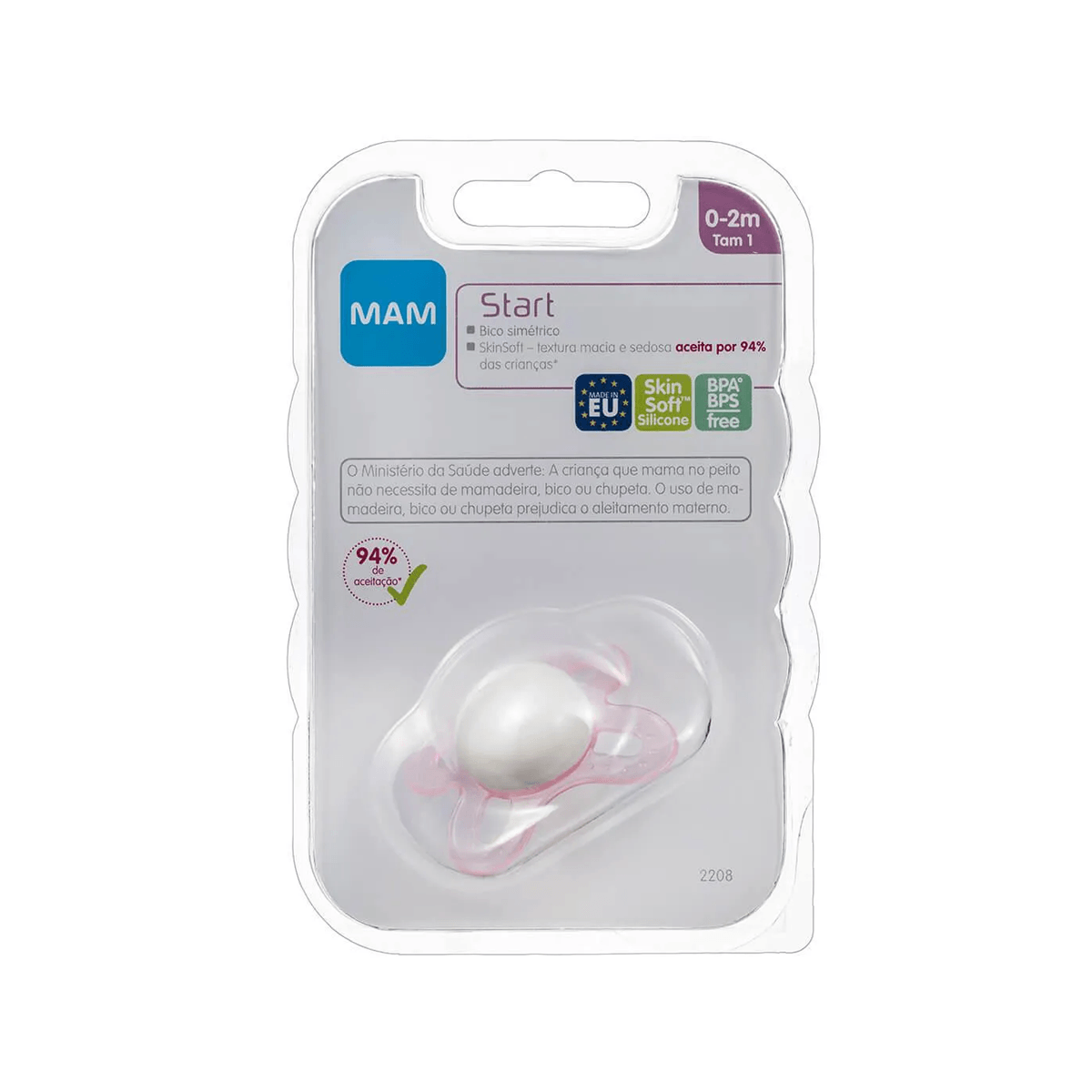 Chupeta MAM Start Ortodôntica de 0 a 2 meses SkinSoft Silicone Rosa 1 Unidade