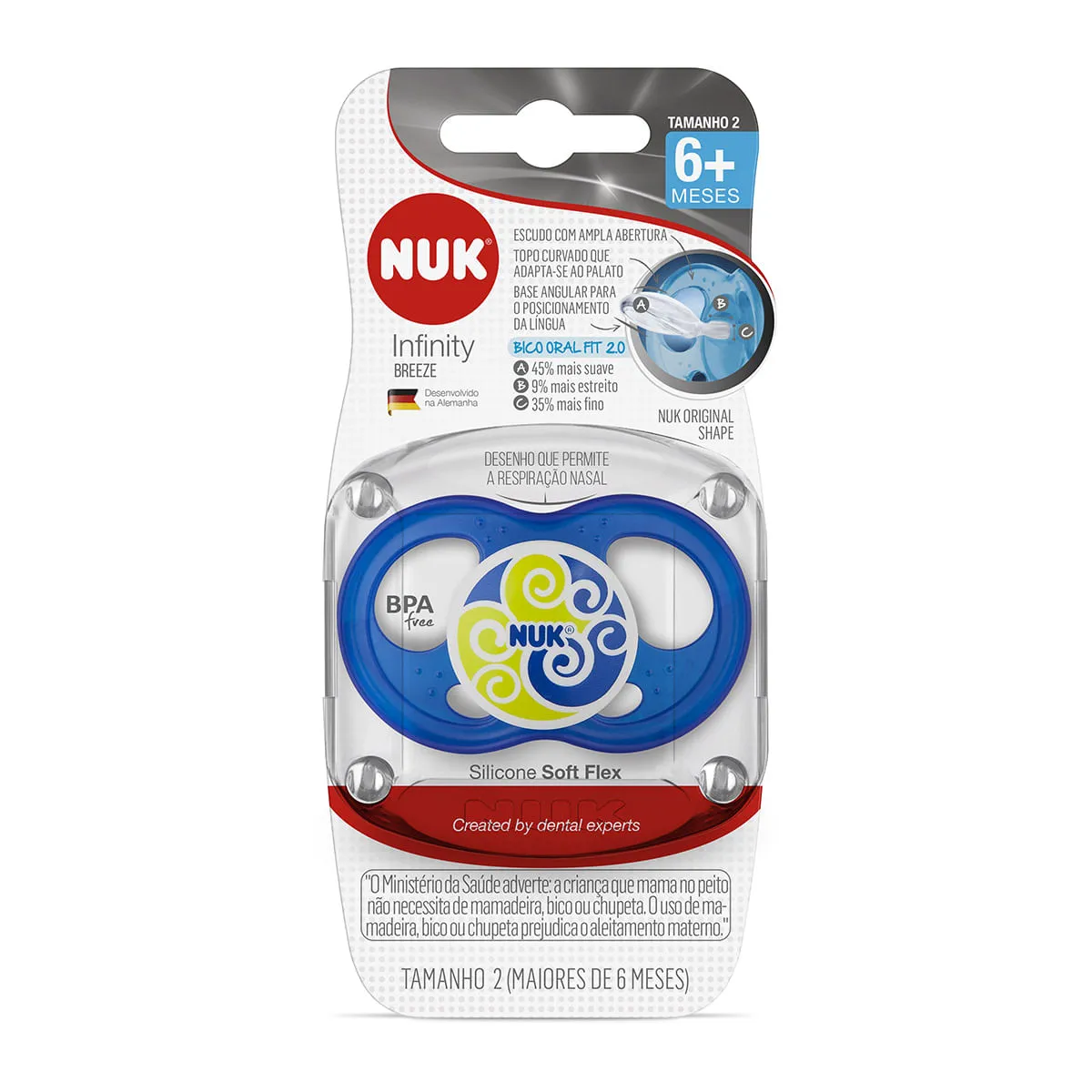 Chupeta NUK Infinity Breeze Oral Fit +6 meses Soft Flex Silicone Azul Tamanho 2 1 Unidade