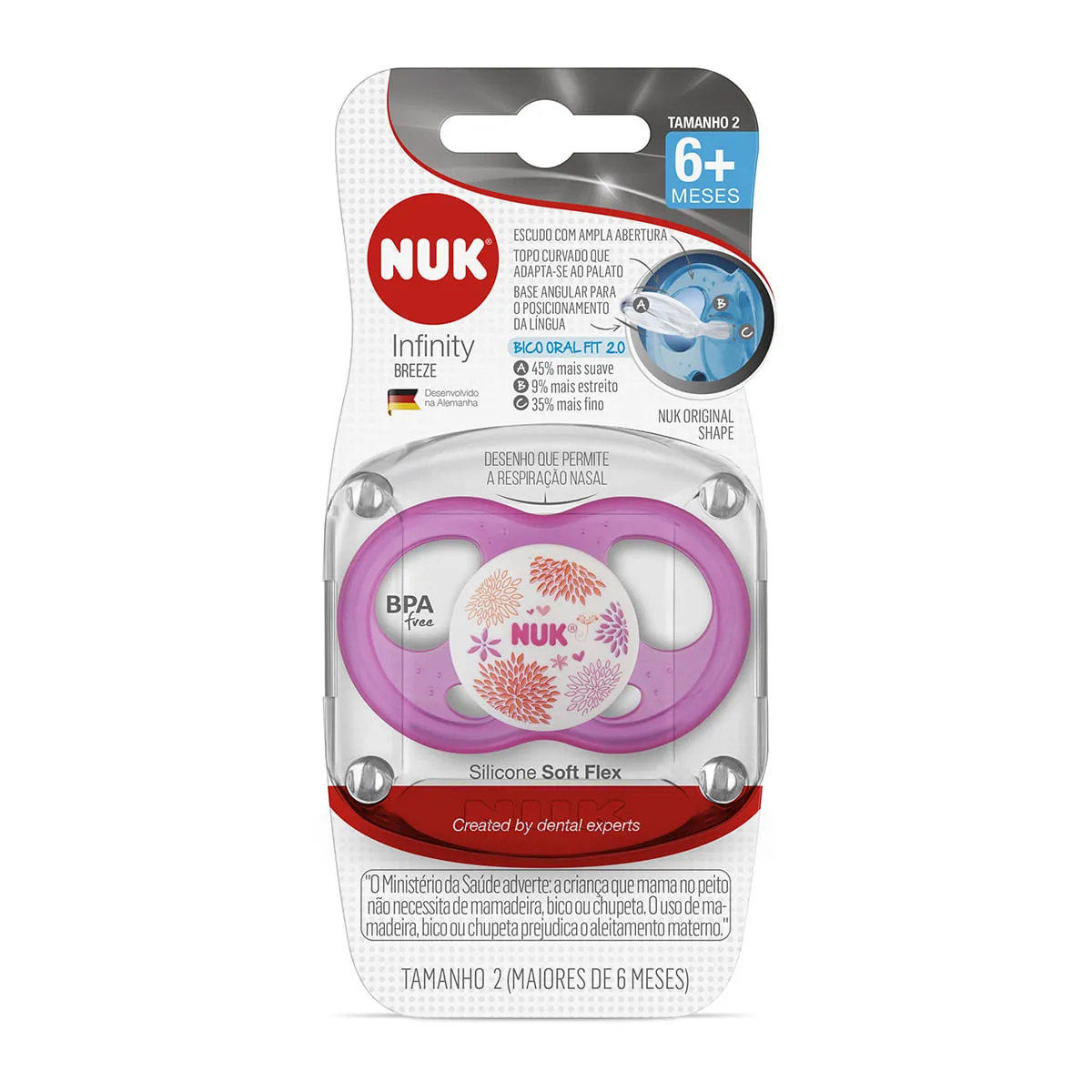 Chupeta NUK Infinity Breeze Oral Fit +6 meses Soft Flex Silicone Rosa Tamanho 2 1 Unidade