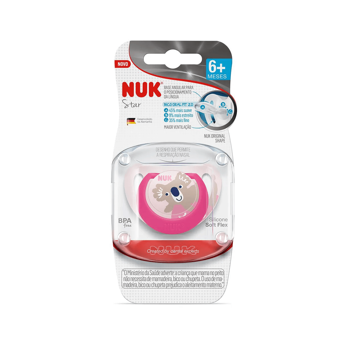 Chupeta NUK Star Oral Fit +6 meses Soft Flex Silicone Rosa Tamanho 2 1 Unidade