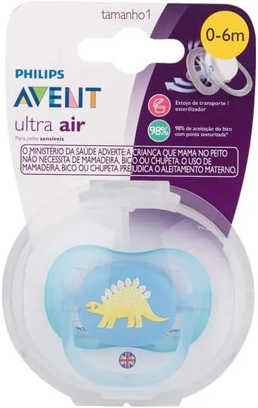 Chupeta Philips Avent Ultra Air +0 Meses Azul Dinossauros
