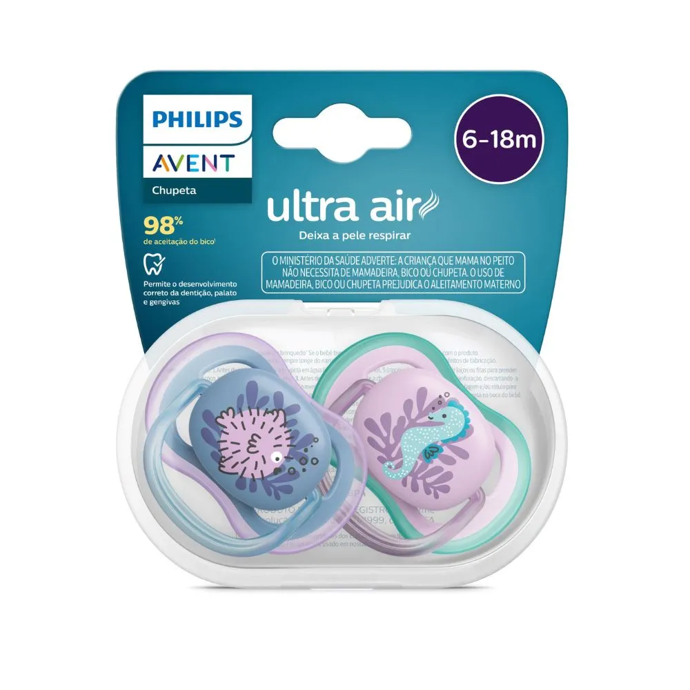 Chupeta Philips Avent Ultra Air +6 meses Silicone Azul e Rosa 2 Unidades