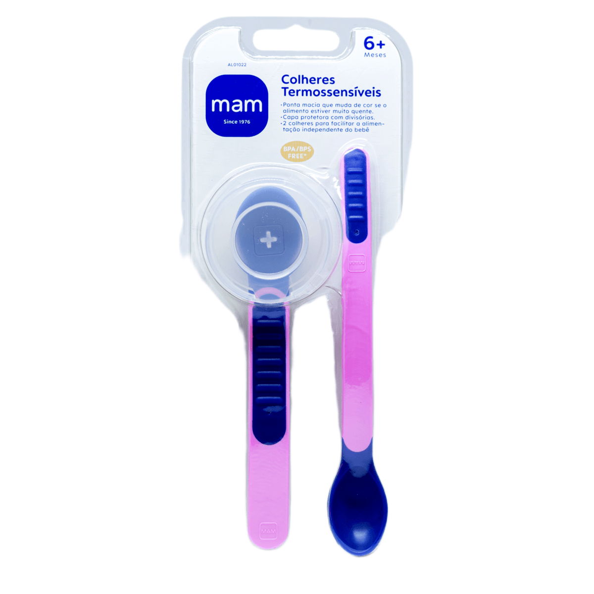 Colher Infantil MAM Termossensível Rosa 2 Unidades + Estojo