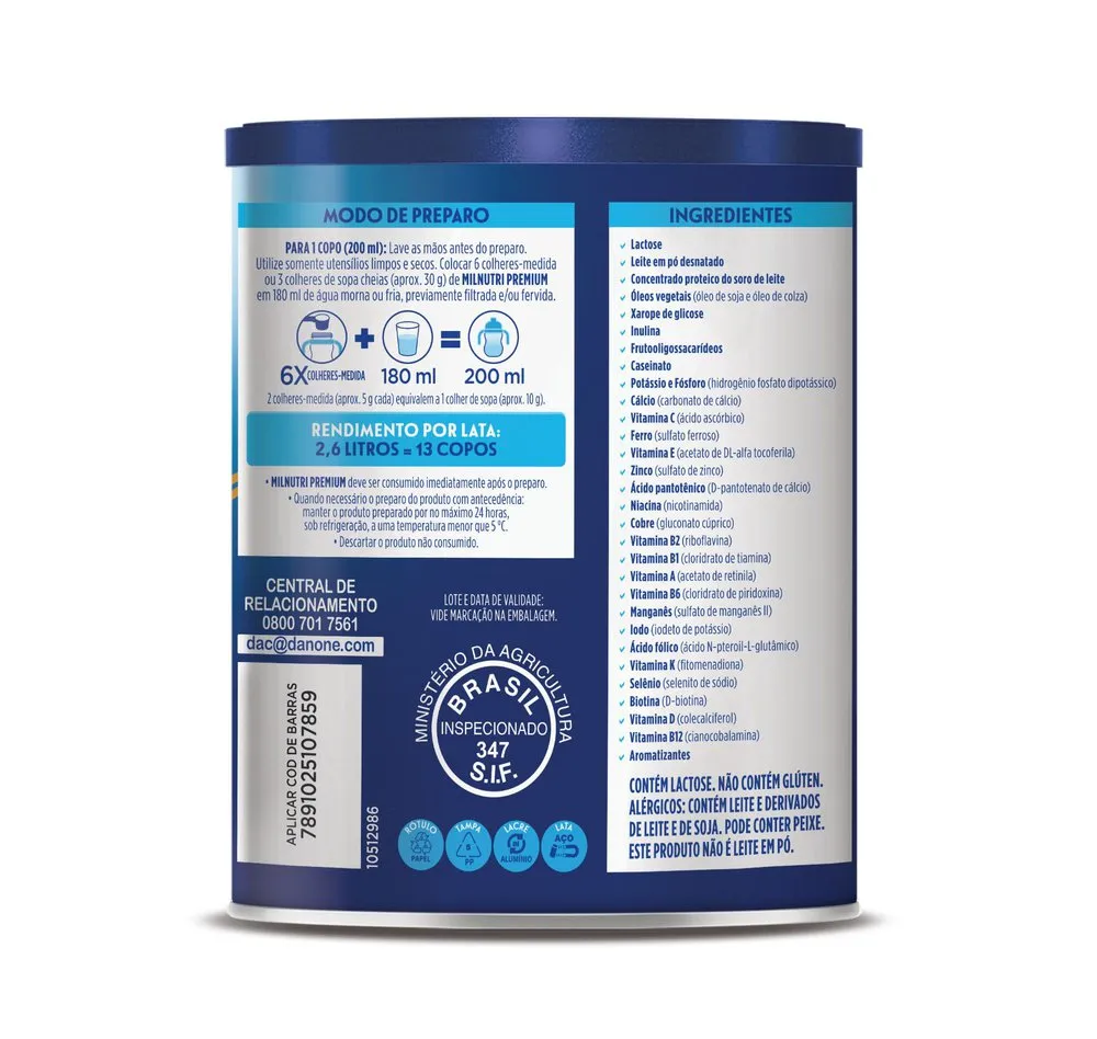 Composto Lácteo Infantil Milnutri Premium 1 a 5 anos 800g — foto 3