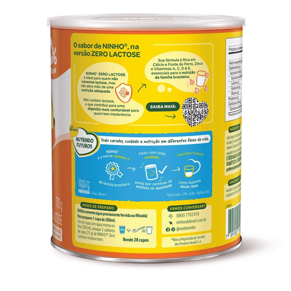 Composto Lácteo NINHO Zero Lactose Lata 700g — foto 2