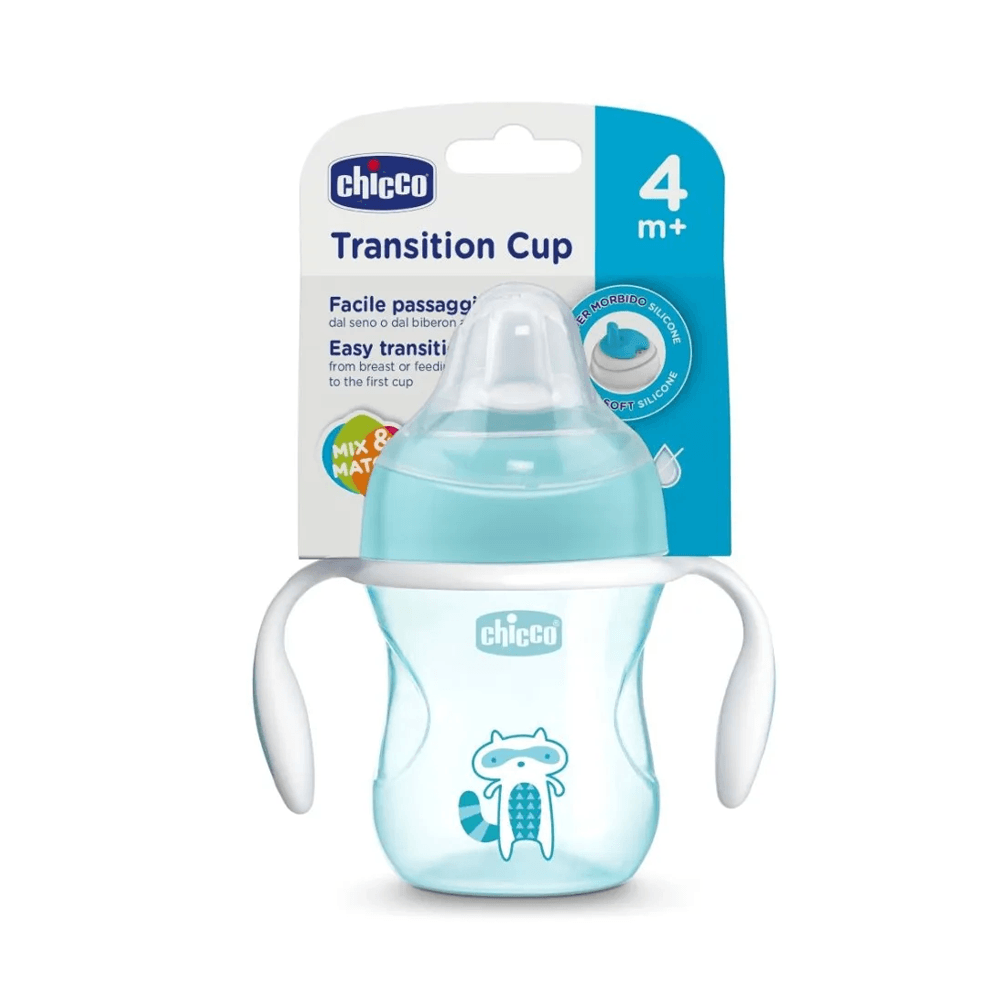 Copo de Transição Chicco Transition Cup +4 meses Antivazamento com Alça Azul 200ml 1 Unidades