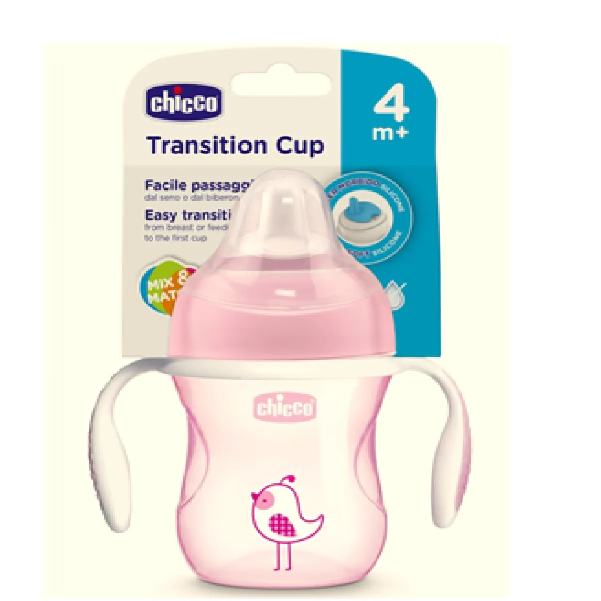 Copo de Transição Chicco Transition Cup +4 meses Antivazamento Rosa 200ml 1 Unidades