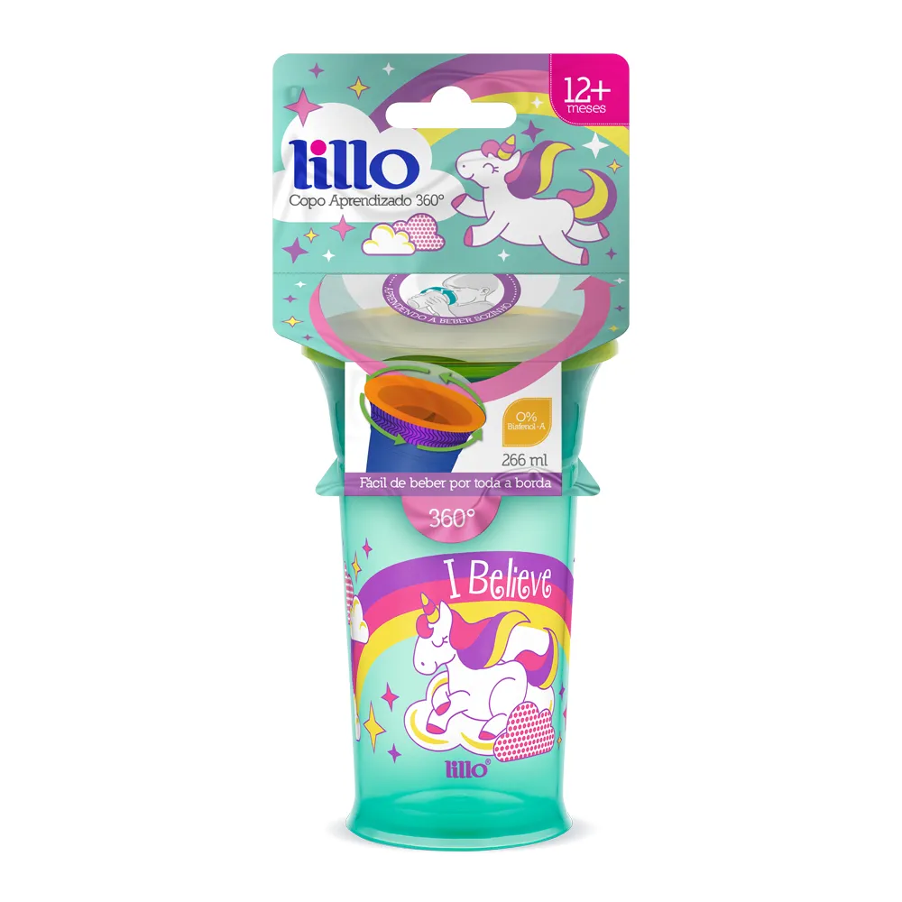 Copo de Transição Lillo 360º Sem BPA Unicórnio 266ml 1 Unidades