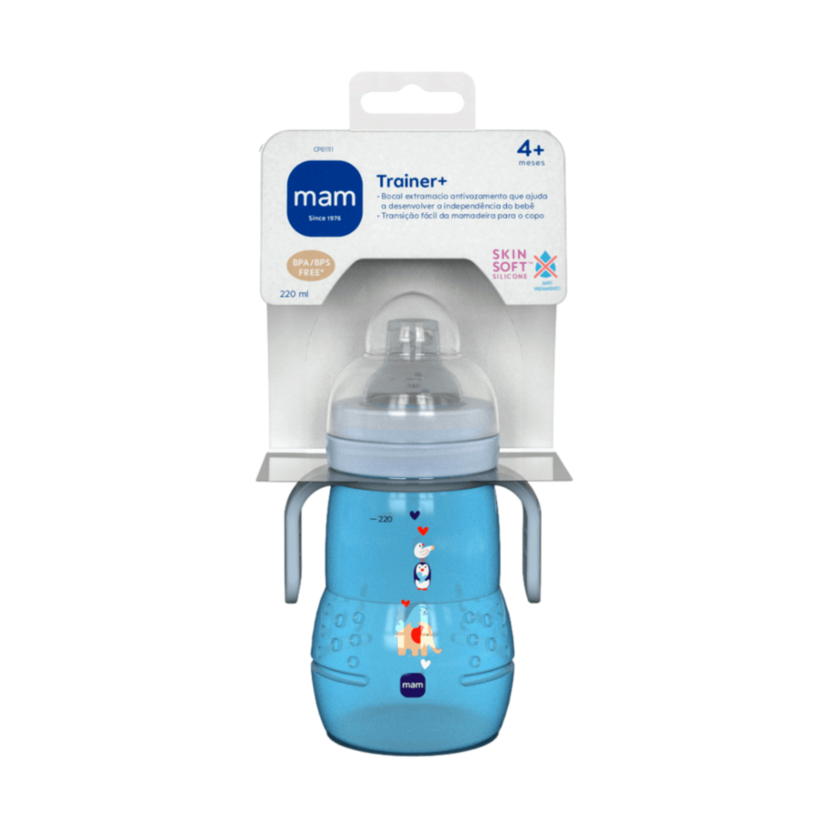 Copo de Transição MAM Trainer Antivazamento com Alça +4 meses Silicone Azul 220ml 1 Unidade