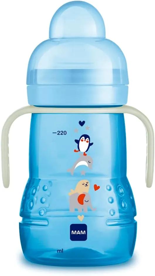 Copo de Transição MAM Trainer+ Night Antivazamento com Alça +4 meses Azul 220ml 1 Unidade