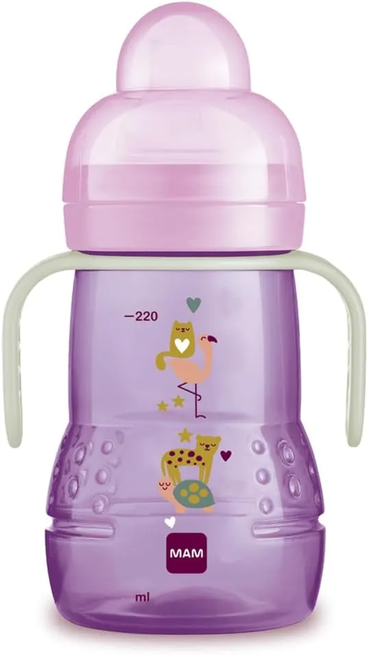 Copo de Transição MAM Trainer Night Brilha no Escuro +4 meses Rosa 220ml 1 Unidade