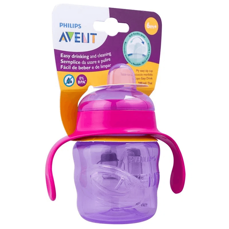 Copo de Transição Philips Avent Easy Sip +6 meses Antivazamento com Alças Rosa 200ml 1 Unidade