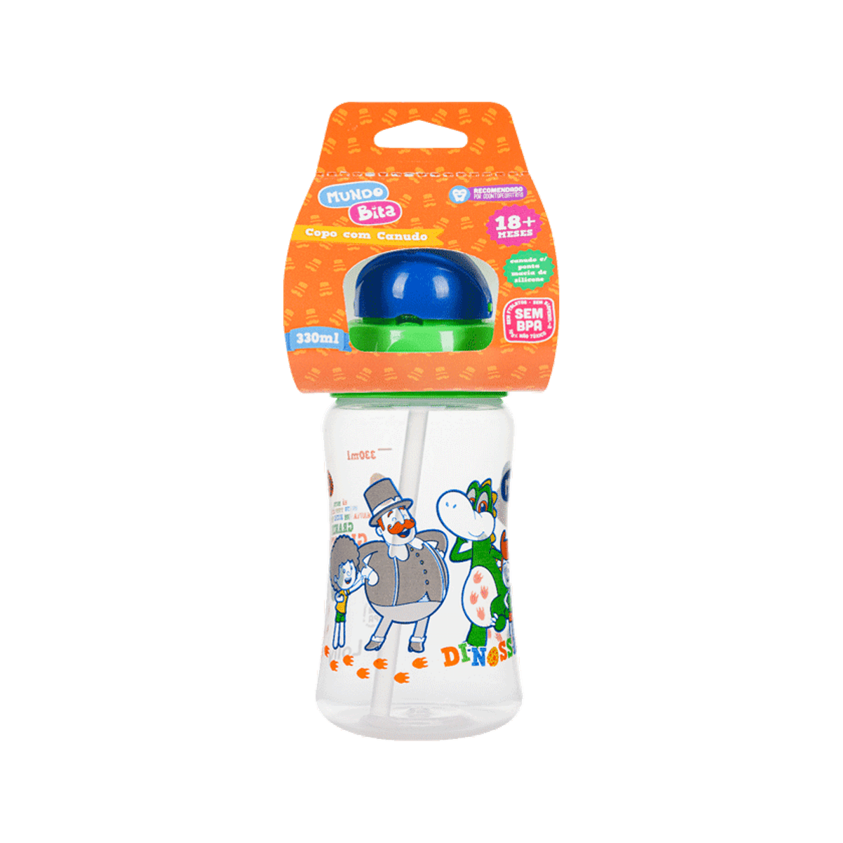 Copo Infantil Lolly Mundo Bita +18 meses com Canudo Azul 330ml 1 Unidade