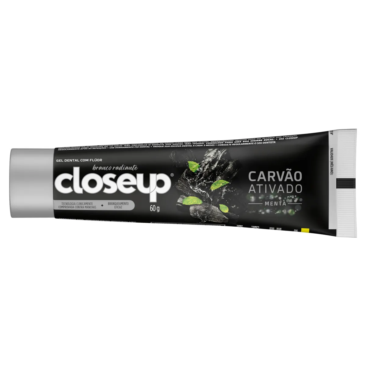 Creme Dental Closeup Com Flúor Carvão Ativado Menta Branco Radiante 60g