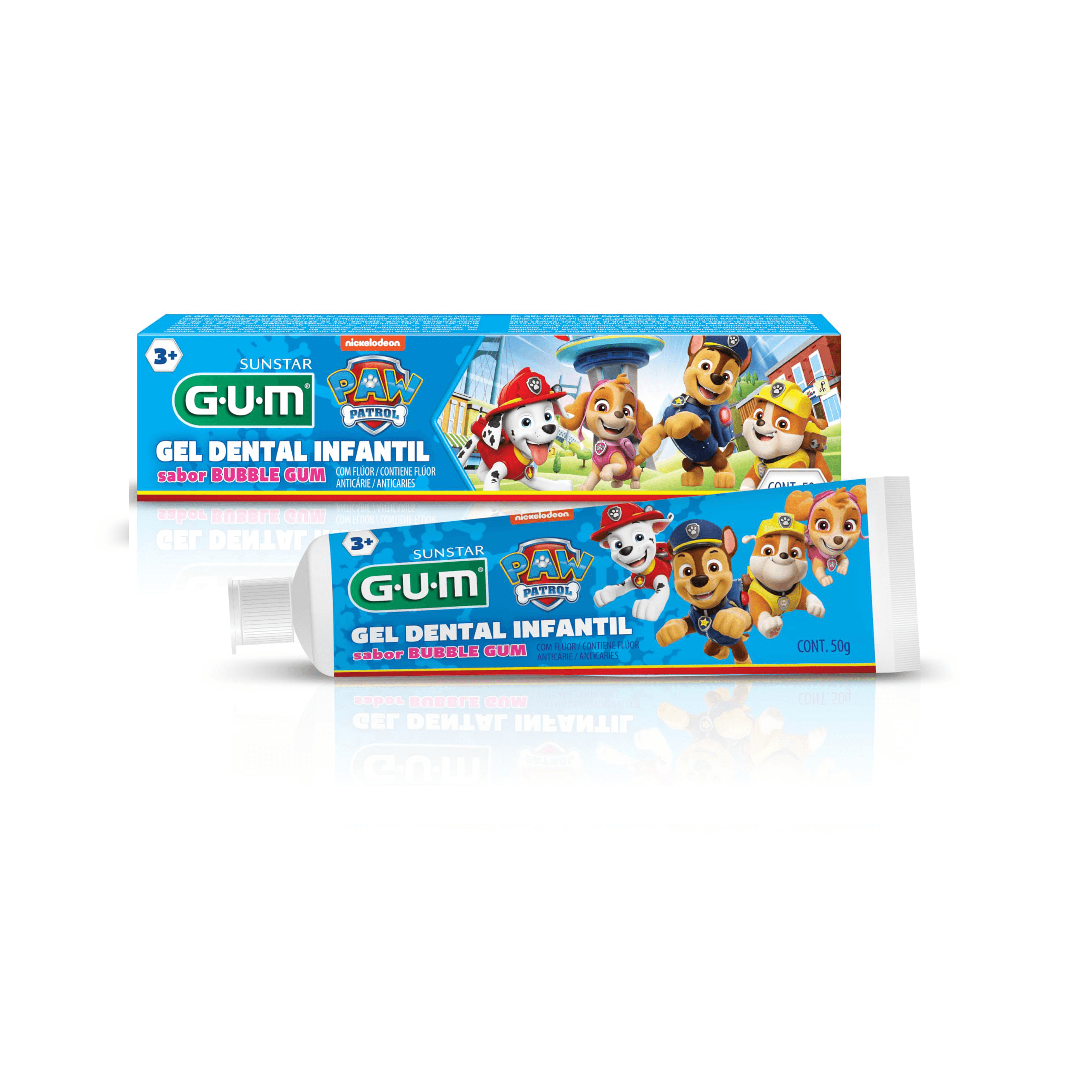 Creme Dental Infantil GUM Patrulha Canina com Flúor Sabor Bubble Gum 50g