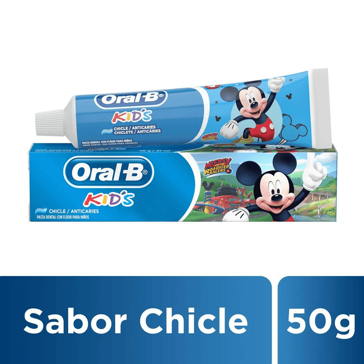 Creme Dental Infantil Oral-B Kids Mickey Anticáries com Flúor Zero Açúcar Sabor Bubble Gum 50g