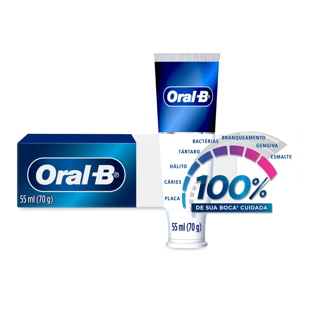 Creme Dental Oral-B 100% de Sua Boca Cuidada Sabor Menta Refrescante 70g