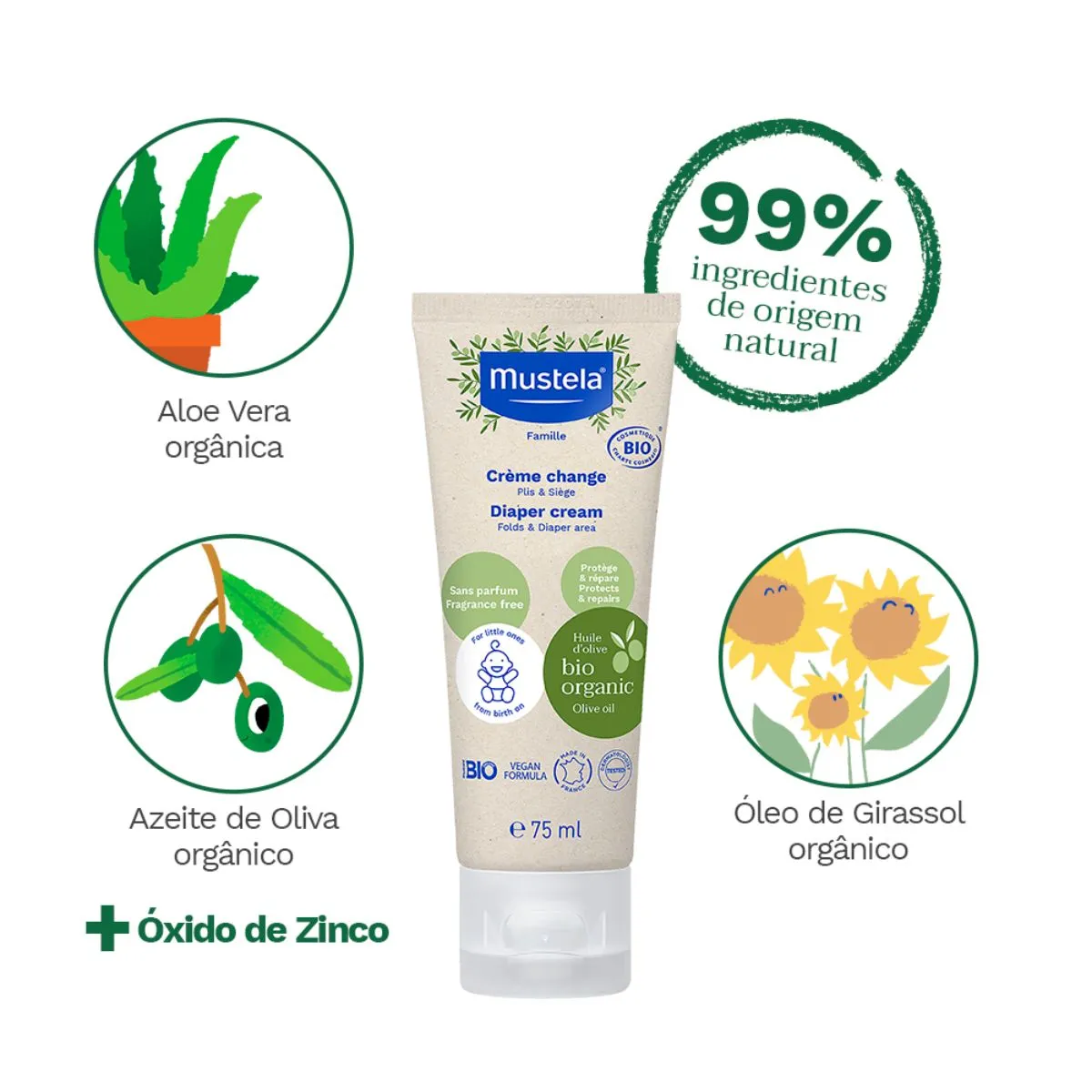 Creme para Assaduras Mustela Bio Bebê Com Aloe Vera 75ml — foto 3