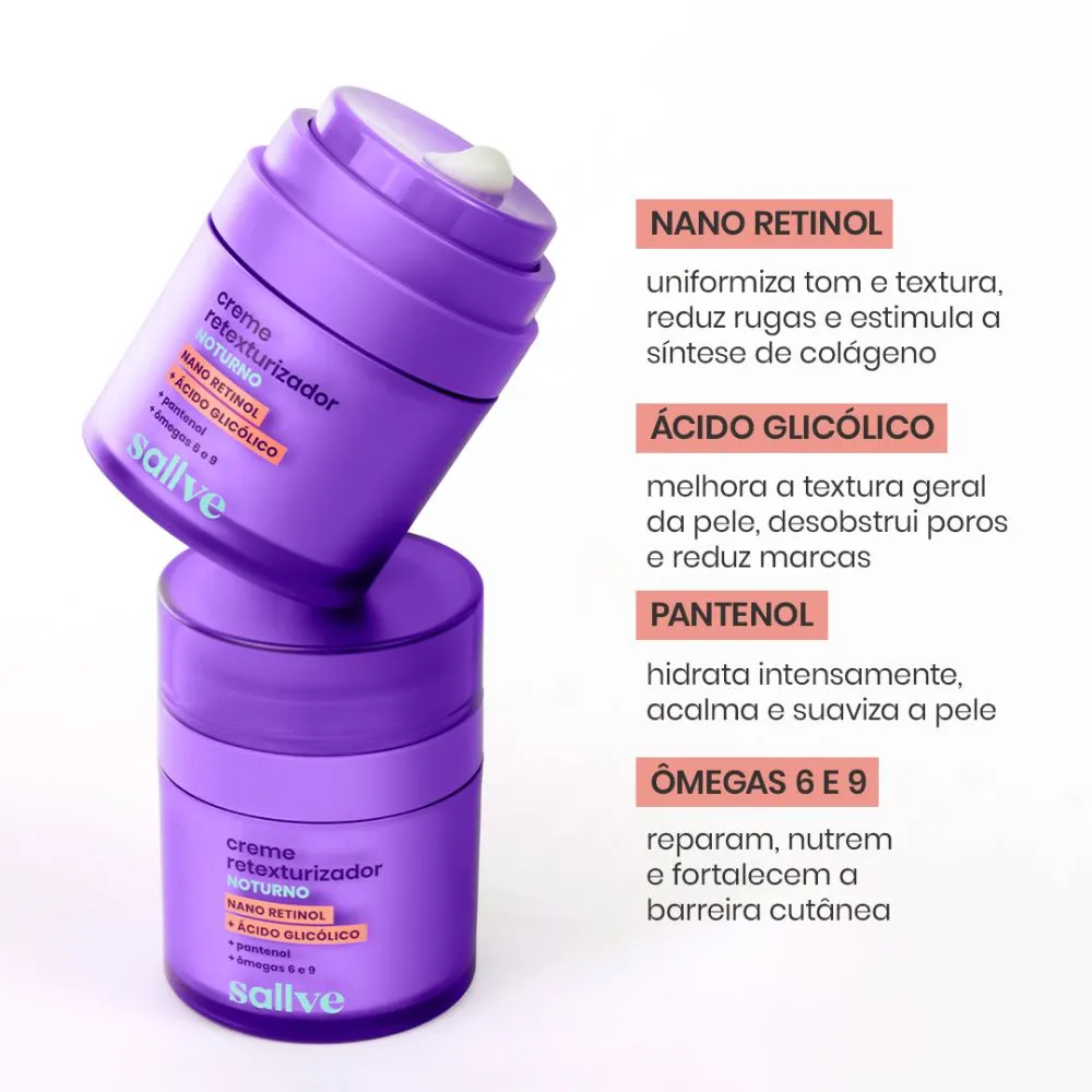 Creme Sallve Retexturizador Noturno Com Nano Retinol 30g — foto 3