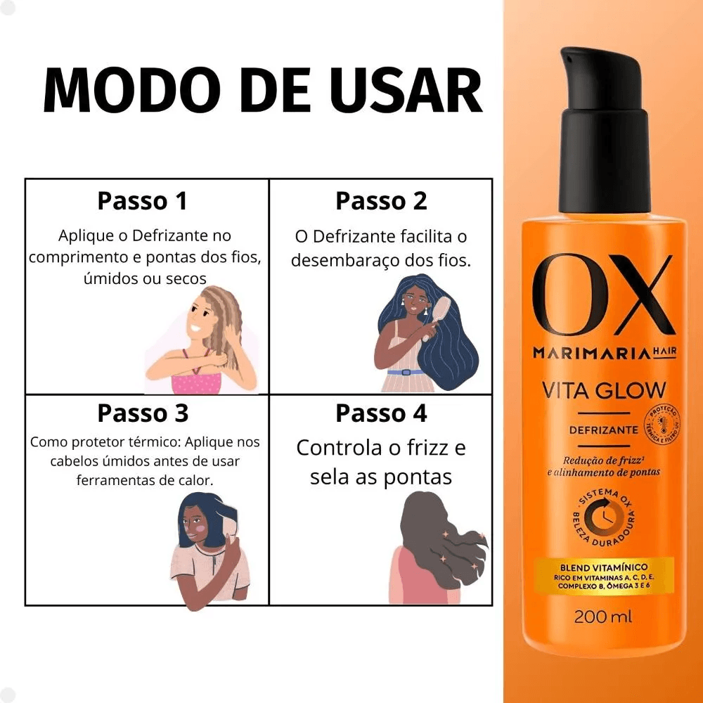 Defrizante Vita Glow Mari Maria Hair Proteção Térmica UV 200ml — foto 3