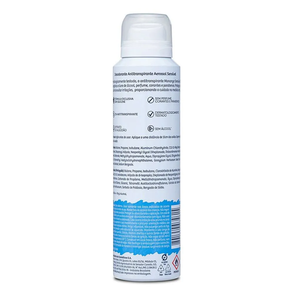 Desodorante Aerossol Antitranspirante Sensível Sem Perfume Monange Feminino 150ml — foto 5