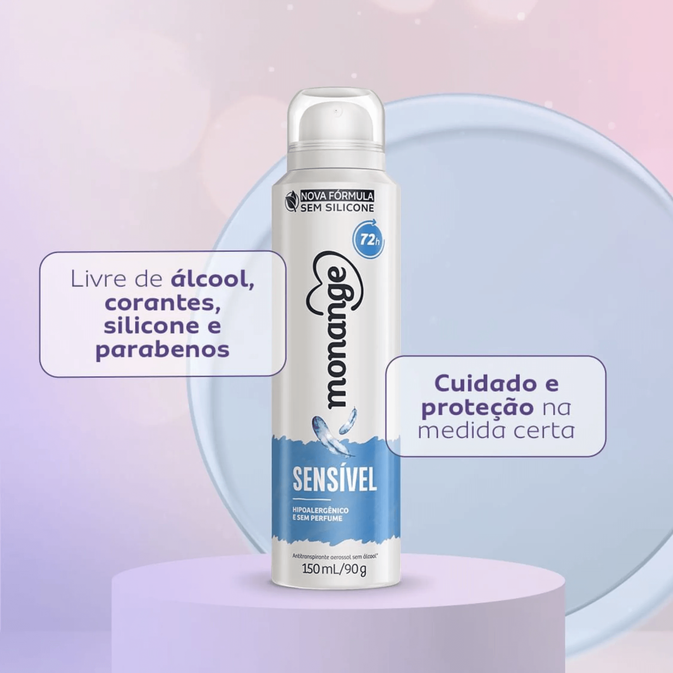 Desodorante Aerossol Antitranspirante Sensível Sem Perfume Monange Feminino 150ml — foto 7