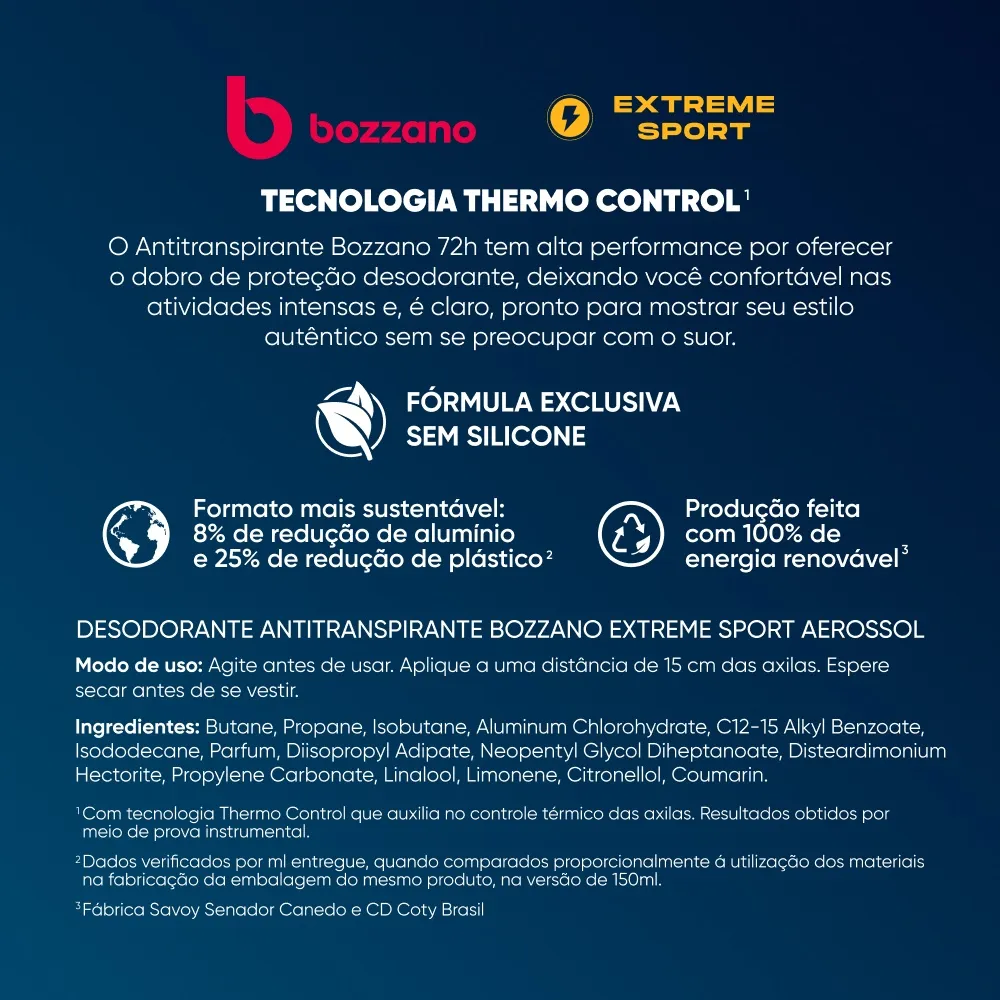Desodorante Antitranspirante Bozzano Extreme Sport 72h Aerossol 200ml — foto 10