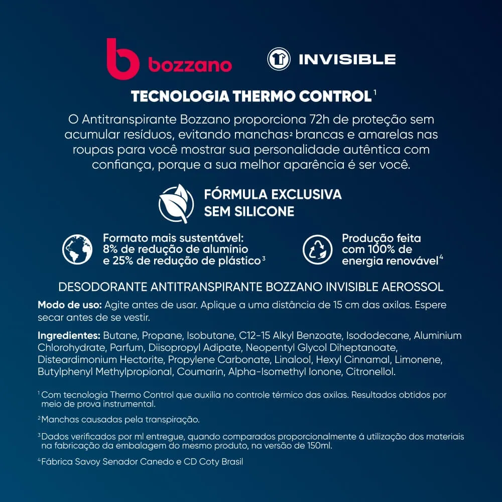 Desodorante Antitranspirante Bozzano Invisible 72h Aerossol 200ml — foto 10