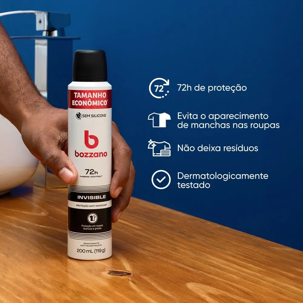 Desodorante Antitranspirante Bozzano Invisible 72h Aerossol 200ml — foto 3