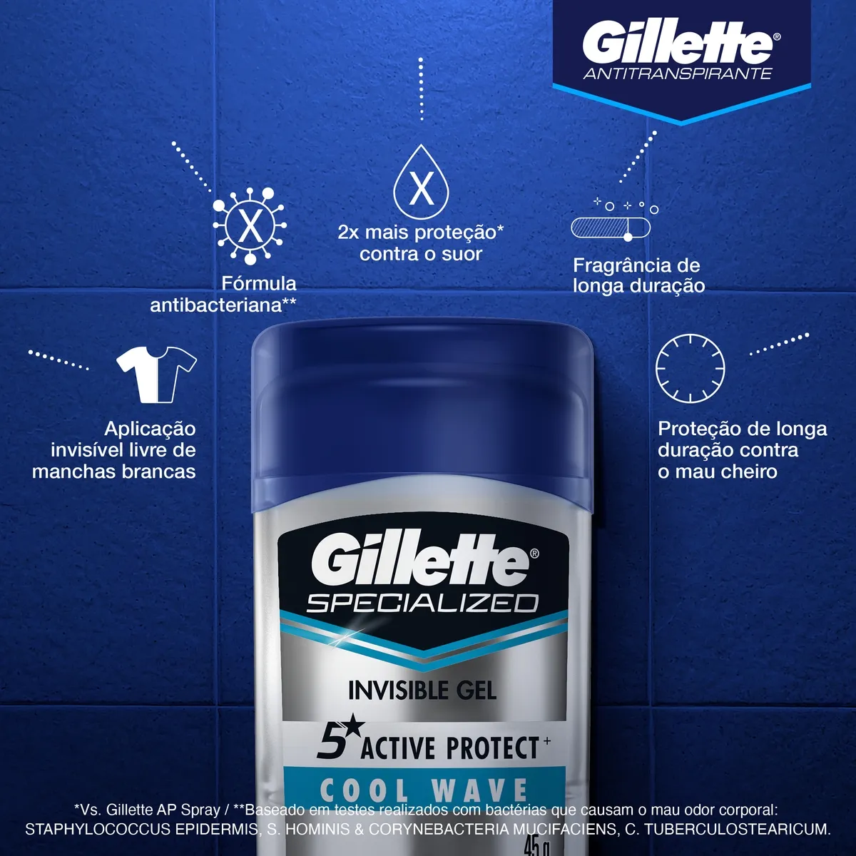 Desodorante Antitranspirante Gillette Specialized Cool Wave Gel Stick 45g — foto 2