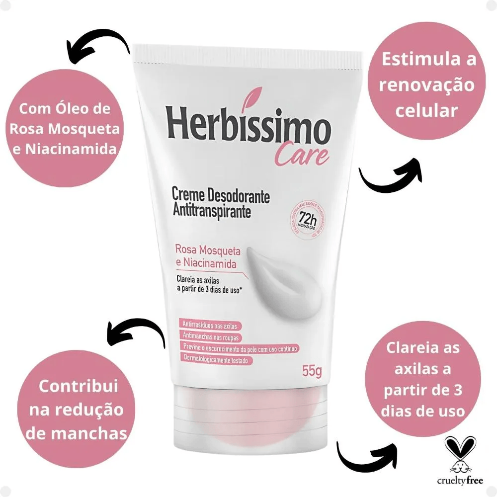 Desodorante Antitranspirante Herbissimo Care Creme Rosa Mosqueta E Niacinamida 55g — foto 4
