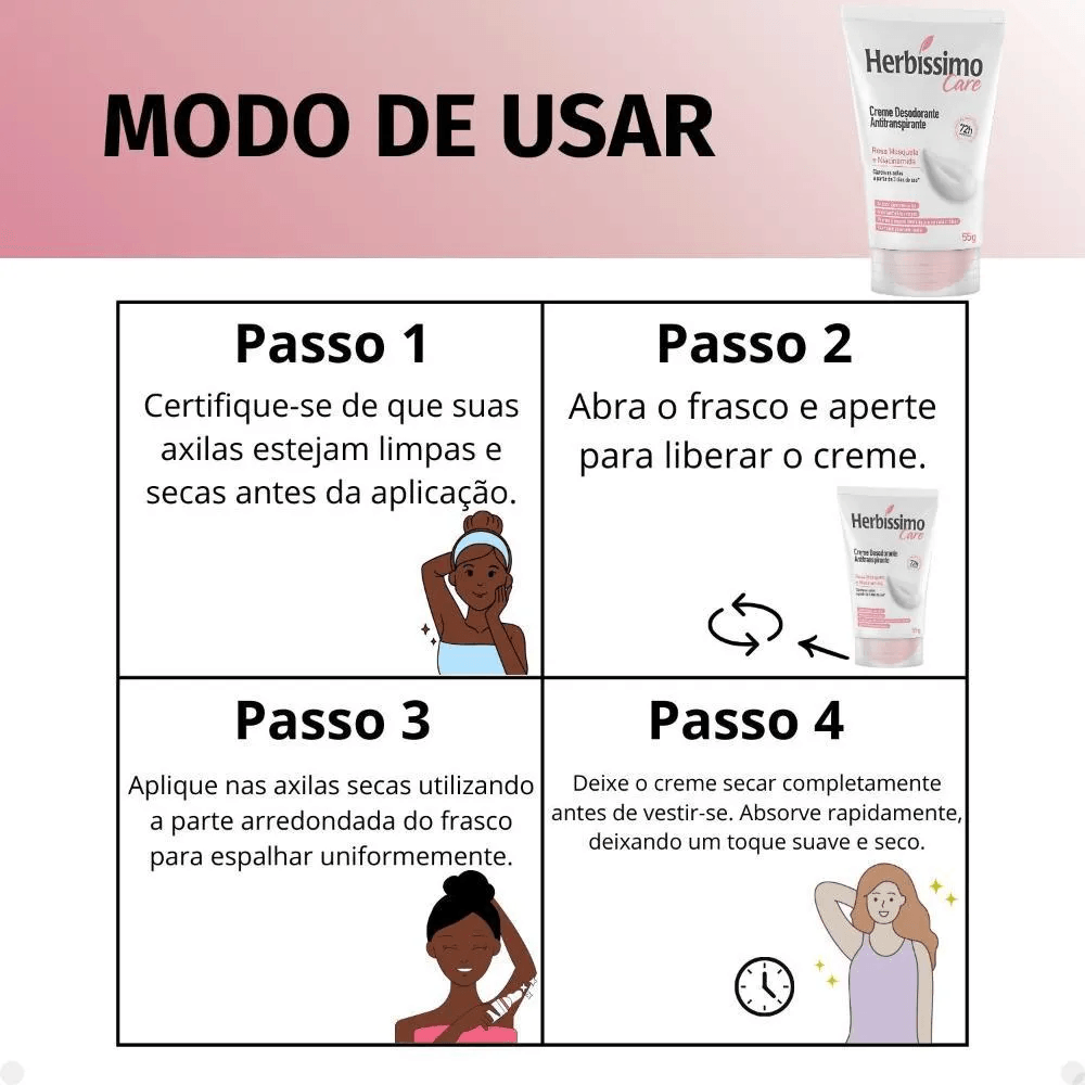 Desodorante Antitranspirante Herbissimo Care Creme Rosa Mosqueta E Niacinamida 55g — foto 5