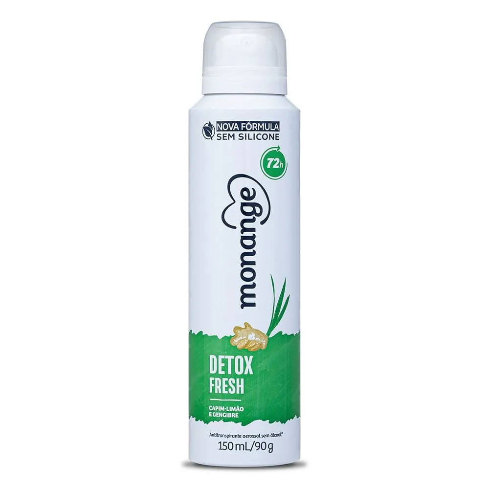 Desodorante Antitranspirante Monange Detox Fresh Capim-limão e Gengibre 72h Aerossol 150ml
