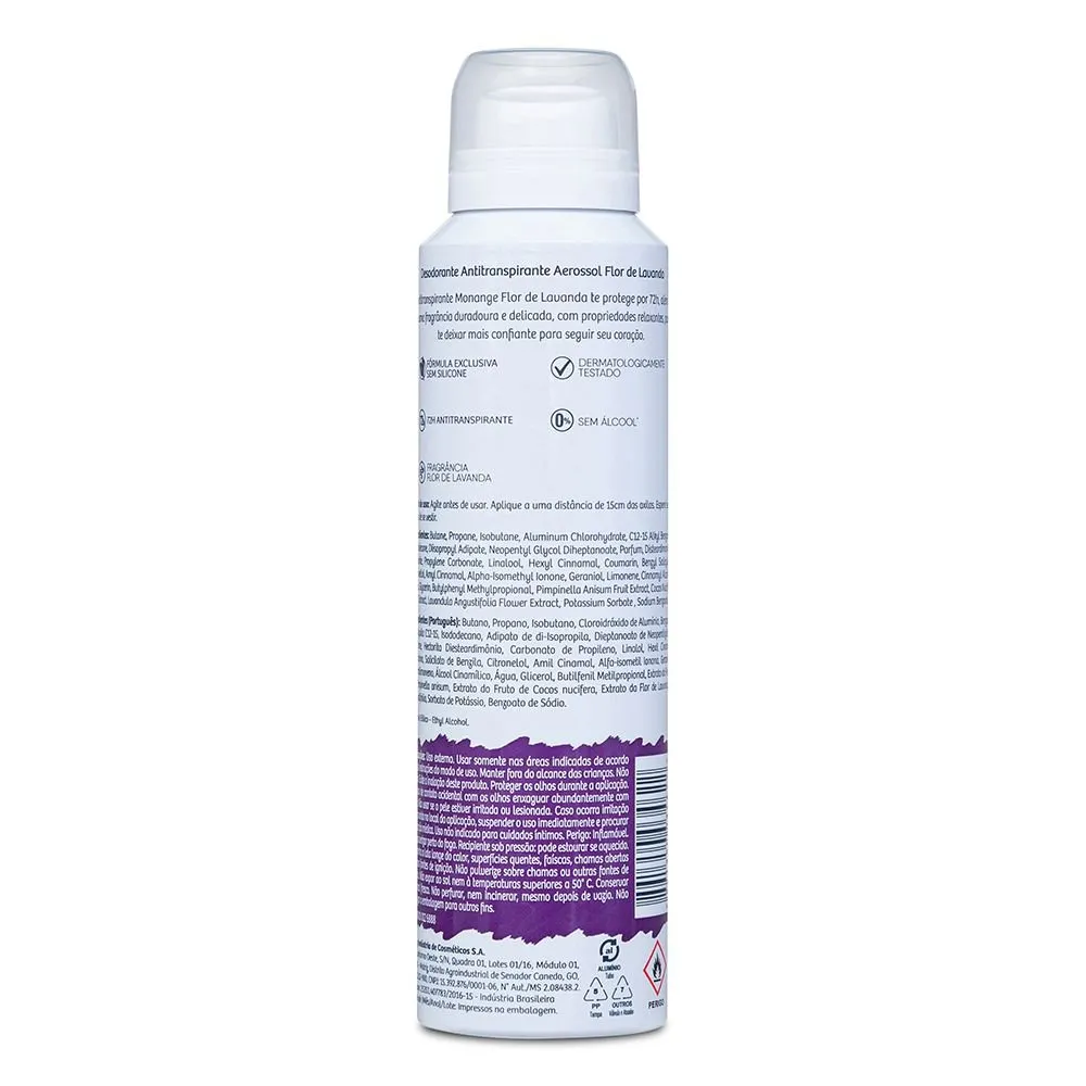 Desodorante Antitranspirante Monange Flor de Lavanda 72h Aerossol 150ml — foto 5