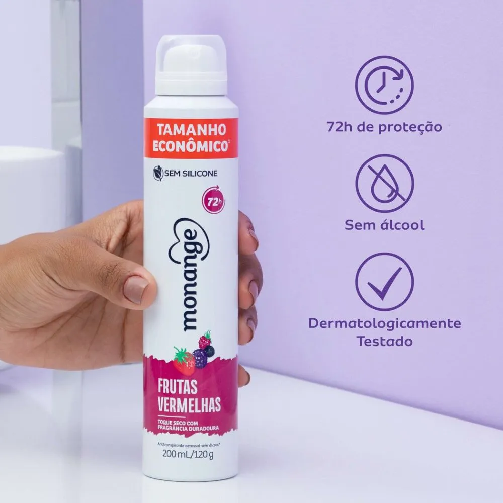 Desodorante Antitranspirante Monange Frutas Vermelhas 72h Aerossol 200ml — foto 2