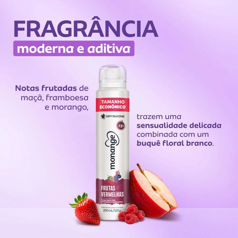 Desodorante Antitranspirante Monange Frutas Vermelhas 72h Aerossol 200ml — foto 6